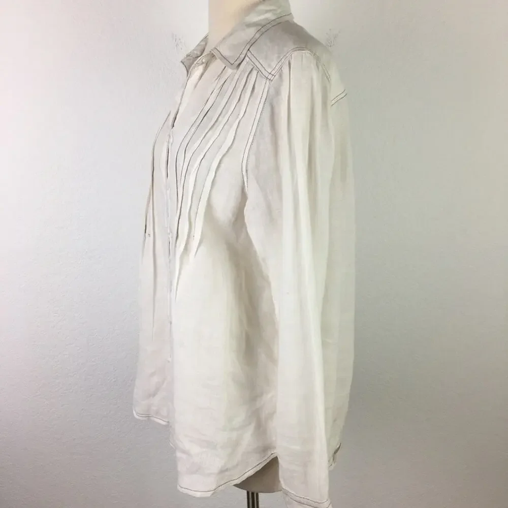 Free People White Linen Long Sleeve  Button Down Small